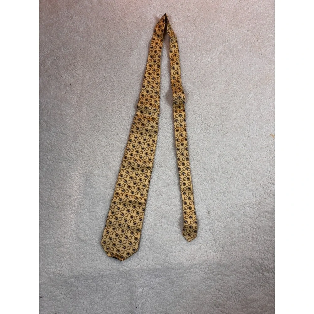Paolo Gucci Silk Tie Mens OS Yellow Excellent Horsebit Floral Crest Italy